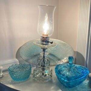 Art Deco Crystal/Glass Hurricane Style Lamp With Stacked Glass/Crystal Base